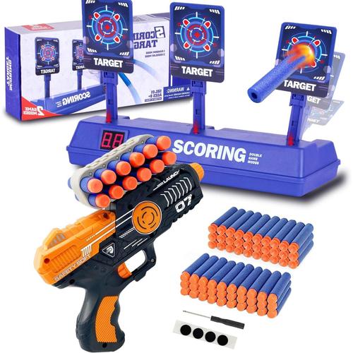 Jouet Pistolet Et Cible Pour Nerf,Cible Avec Pistolet Et 60 Fléchettes,Noël Cadeaux D'anniversaire Jouets Pour 6 7 8 9 10 Ans Enfant Garçon Sbl-01