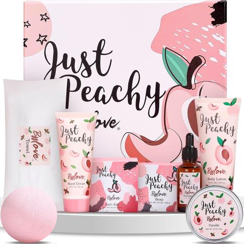 Pêche Coffret Cadeau pour Femme 8 PCS, Huile de Massage, Lotion Pour Le Corps, Bougie, Sel de Bain, Crème Pour Les Mains, Cadeaux de Fête des Mères et Cadeaux d'anniversaire