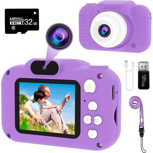 Appareil Photo Enfant,Mini Caméra Numérique Rechargeable Caméscope Antichoc Photo vidéo pour Filles Garçons de 3 à 9 Ans,12M Vidéo HD 1080p pour Jeu en Plein air (32G Carte Incluse)