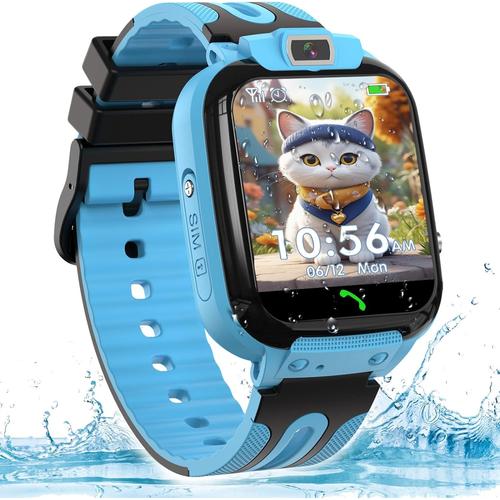 Montre Connectée Enfant, Montre Gps Enfant Ip67 Étanche Telephone Enfants Garcon Montre Intelligente Enfant Réveil Math Jeu Caméra Cadeau D'anniversaire Garçon Fille