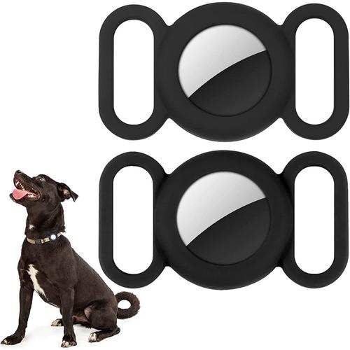 Airtag Collier Pour Chien En Silicone Pour Localisateur De Suivi Gps, Housse De Protection Compatible Avec Apple Airtag, Sécurité Et Anti-Perte (Noir-2pcs)