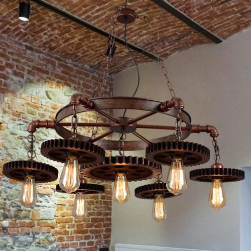 F Lustre Lampe Suspendue Lumière Pendentif Vintage Bois Industrielle Retro Rotatif E27 Suspension Réglable Hauteur Métal Table Salon Convient Salon Cuisine Café