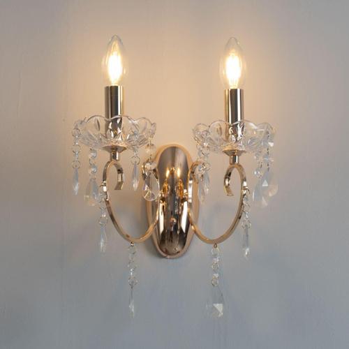 Transparent Kosilum - Applique 2 Bras Cristal Baroque Pampilles Doré - Pavia - Lumière Blanc Chaud Eclairage Salon Chambre Cuisine Couloir - 2 X 40w - - E14 - Ip20