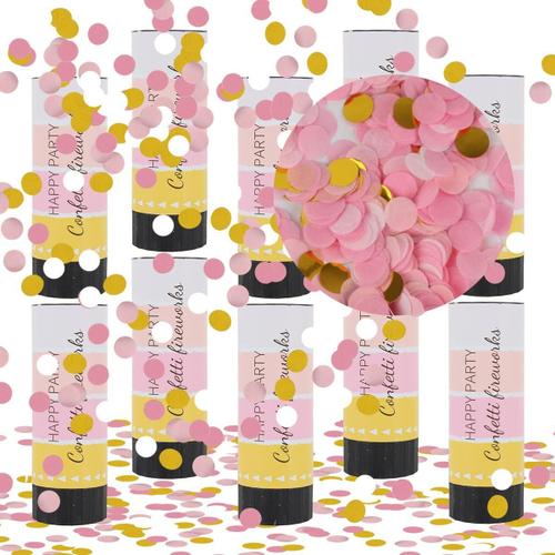 Rose Canons à Confettis Multicolore, 10 Pièces 11CM Confetti Shooters 100% Biodégradable, Party Poppers, Confetti Décoration pour Mariage, Anniversaire, Fête D'anniversaire et Célébrations (Rose)