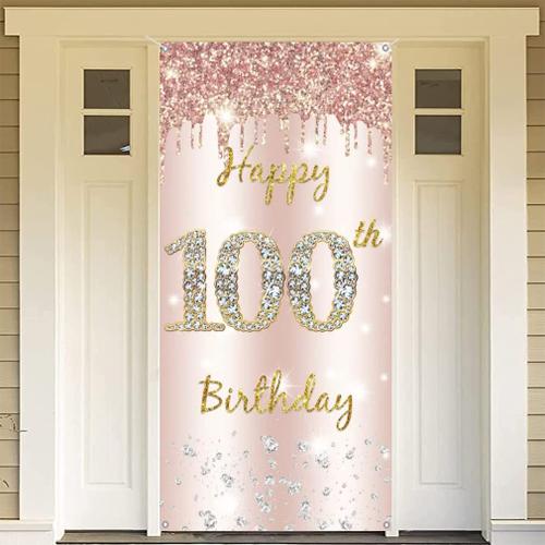 Or Rose 100e Anniversaire Décoration Femme Happy 100th Birthday Door Bannière Or Rose 100e Anniversaire Tissu Plaque De Décoration De Porte 100e Anniversaire Bannière
