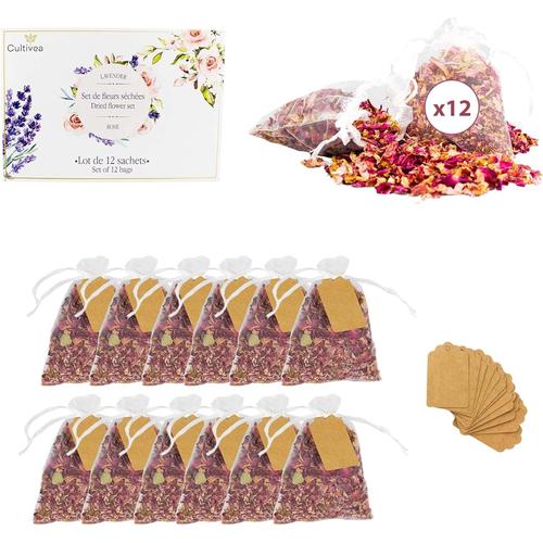 12 Roses ® 12 sachets de Fleurs séchées Naturelles – Roses - Fleurs pour Mariage, Anniversaire, fête - Décoration Mariage - Confettis - Bougies et Résines - Pétales de Roses séchées