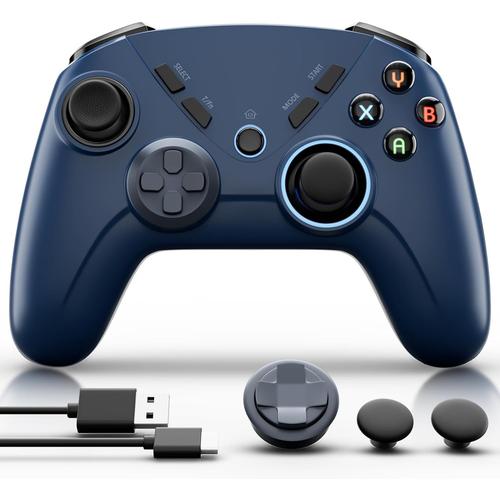 Manette Pc Sans Fil Gamer, Gamepad Pour Windows/Switch/Steam/Android/Ios/Smart Tv, Contrôleur Avec Bouton Programmable, Turbo, Vibration Réglable, 6 Axe-Gyro, Rétro-Éclairage Par Led (Bleu)