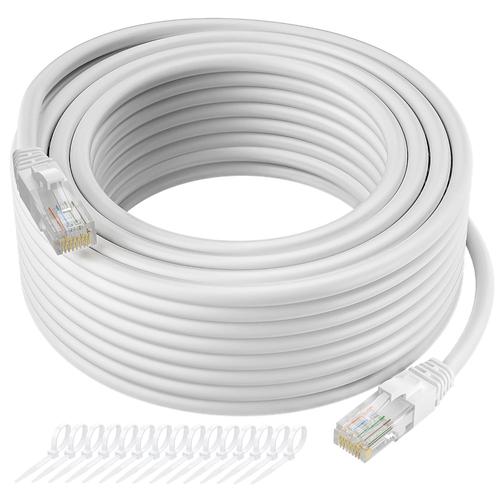 Câble de raccordement Ethernet Cat5e de 2,5 m, cordon réseau LAN RJ45 pour ordinateur, câble blanc, 1,0 Gbit/s 350 MHz UTP CCA 24 AWG, avec 15 attaches de câble