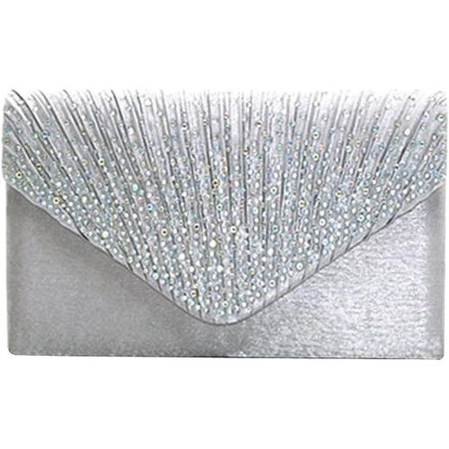 Snner Satin Pochette Mariage Soirée Sac à Main Bandouliere Chaine Diamant Bal Sac à Main - Argent