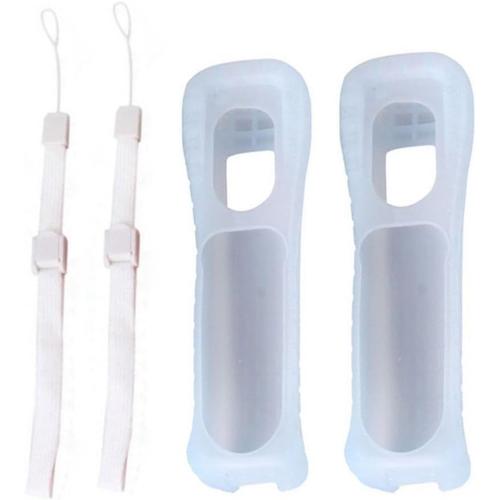 2 X Blanc Le Caoutchouc De Silicone Soft Gel Housse Etui Peau + Dragonne Pour Nintendo Wii Remote Controller