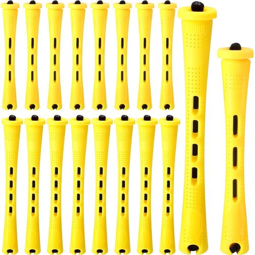 48 Tiges de Permanente de Cheveux 2 Tailles Tiges de Vague Froide en Plastique Tiges de Perm Rouleaux Bigoudis de Cheveux pour Coiffure (Jaune, 0,28 x 2,36 Pouces, 0,28 x 3,27 Pouces)