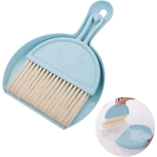 Ensemble de Petite Pelle et balayette, Mini Pelle à poussière avec Balai, Pelle à Main Portable, Brosse de Table, balayeuse à miettes avec Poils Doux pour Bureau, Maison, Cuisine (Bleu)