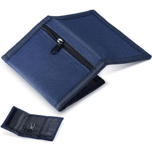 Portefeuille Fin RFID Portefeuille à Trois Volets Portefeuille Mince en Toile Porte-Monnaie RFID Portefeuille de Sport Zippé pour Ado Garçons Homme Voyage Extérieur (Bleu Foncé, Style Uni)