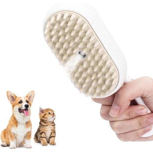 Brosse À Vapeur Pour Chat,Brosse Vapeur Pour Chat Pour Massage avec Poignée,Brosse Démêlante pour Chat avec Réservoir d'Eau,pour Eliminer des Poils Morts et Les Poils Perdus (blanc)