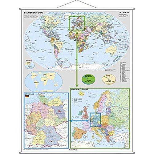 Deutschland Und Europa In Der Welt Politisch. Wandkarte Großformat Mit Metallstäben