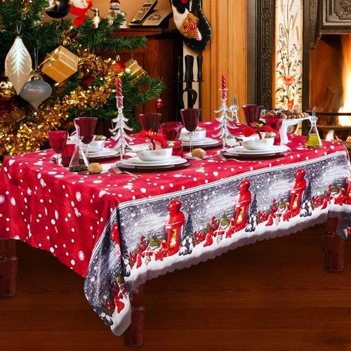 180 x 150 cm Nappes de Noël Rectangulaire Couverture de de Table à Manger Noel Rouge, Grands Chemins de Table de Dîner de Noël Lavables pour Décorations de Table de Jardin