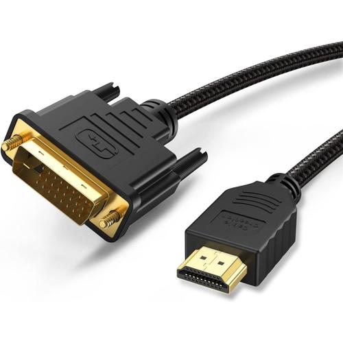 Câble HDMI vers DVI bidirectionnel mâle vers DVI (24 + 1) mâle, Prise en Charge 1080p pour Raspberry Pi, Roku, Xbox One, PS4, PS3, Ordinateur Portable, Blue-Ray, Switch, etc