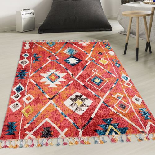 Tapis Berbère 120x170 Tissé Motifs Tribaux Lyn5 Ourika Bleu Et Jaune