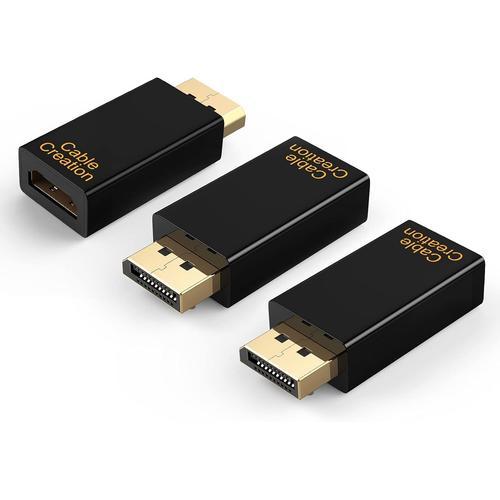 Lot de 3 adaptateurs Displayport vers HDMI, 1080P 4K 3D, plaqué Or, convertisseur DP vers HDMI, Adaptateur DisplayPort mâle vers HDMI Femelle, 1,4 V