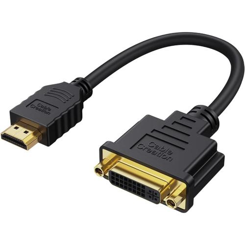 Adaptateur HDMI vers DVI, 15cm Câble Bidirectionnel HDMI Mâle vers DVI (24+5) Femelle, DVI vers HDMI, 1080P, 3D, Compatible avec HDTV DVD PS3 PS4 One Xbox, 0.5Pieds/ Noir