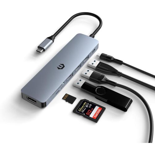 Hub USB C, Docking Station USB C 7-en-1 HDMI 4K, PD 100W, 3 x USB 3.0, SD/TF pour Macbook Pro/Air, Dell, HP, Lenovo