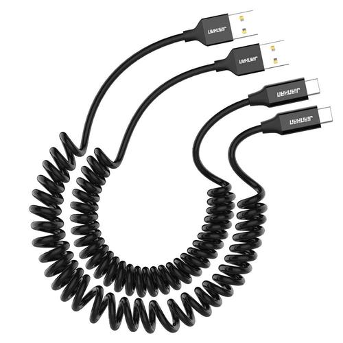 Lot de 2 câbles USB C spiralés 1,5 m pour Samsung Galaxy S10, S9, S8 Plus Note 9 8, Huawei P20 Mate20, LG G6 G5 V20 V30, Google Pixel 2,2XL