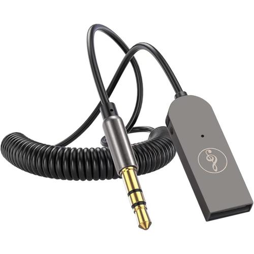 Adaptateur auxiliaire Bluetooth, récepteur sans fil Bluetooth v5.0 USB vers prise jack 3.5 mm, mise sous tension automatique pour haut-parleur de voiture, audio à domicile