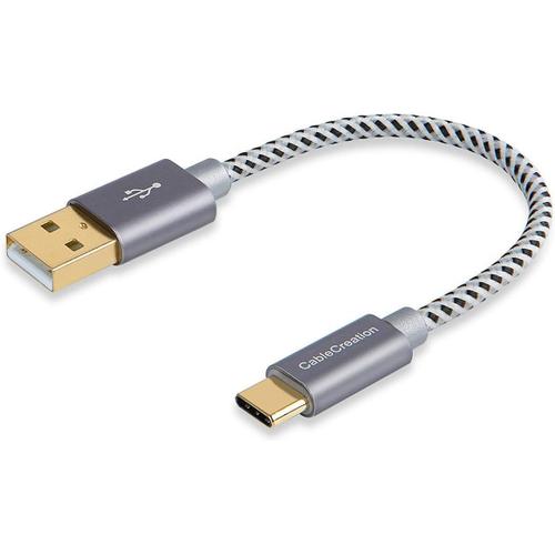 15cm Câble Court USB Type C, USB C Mâle vers USB A Mâle Tressé, Charge Rapide(QC) pour Huawei Mate 20/P20, Galaxy S9/Book, OnePlus 6/6T, Redmi Note 7, LG G6, MacBook Pro etc, Gris