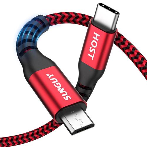 Câble USB C vers Micro USB 2.0, charge les périphériques Micro USB, 0.3M Câble Court Tressé Nylon Compatible avec MacBook (Pro), Samsung Galaxy S20/S9/S9+/S10, Moto Z/ Z2-Rouge