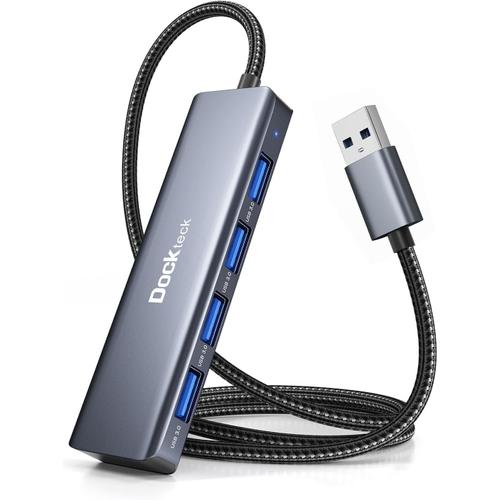 Hub USB 3.0 Data Hub 4-Ports 5Gbps SuperSpeed 60cm/2ft Boîtier en Aluminium, Nylon Tressé für MacBook,Mac Pro,Surface Pro,XPS,Notebook PC,USB Flash Drives