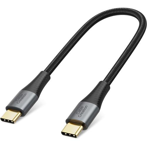Câble USB C vers USB C court de 25 cm, câble de charge rapide USB de type C, double extérieur tressé compatible avec Z Fold 4/3, Z Flip 4/3, Galaxy S22 Ultra S22 S21 S20, MacBook, iPad