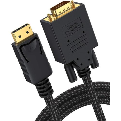 Câble DisplayPort vers VGA, câble DP vers VGA 6 ft/1,8 m [plaqué or 24 carats, veste tressée] Câble DP mâle vers VGA mâle, compatible avec Lenovo, Dell, HP et d'autres marques.