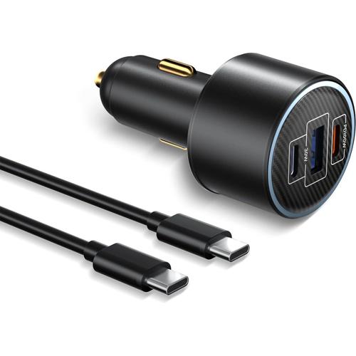 130w Chargeur Voiture Usb C Dual Pd ¿Qc 3.0 Avec 1m Câble Usb Type C Chargeur Allume Cigare Usb C 100w 30w Compatible Avec Iphone 15 Plus Pro Max 14 13 Galaxy S23 Ultra Steam Deck Macbook Pro