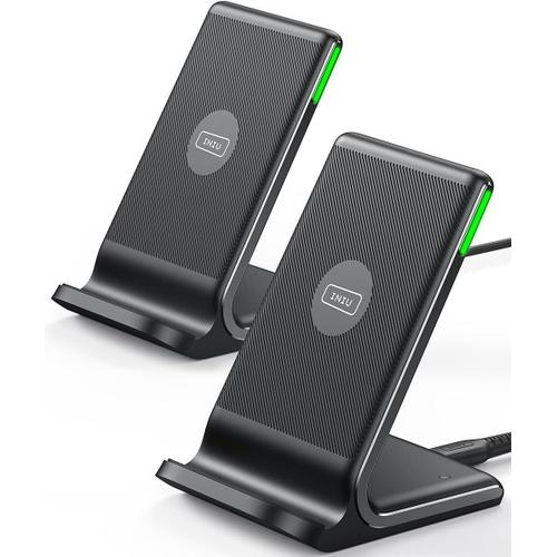 Chargeur Sans Fil, [2 Pack] 15w Qi Certifié Chargeur Induction Double Bobine Lumière Adaptative Facile À Dormir Wireless Charger Stand Pour Iphone 15 14 13 12 11 Pro Max Samsung Google Etc