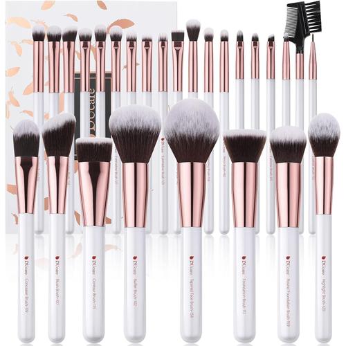 Lot De 27 Pinceaux De Maquillage Professionnels De Qualité Supérieure Pour Fond De Teint, Poudre, Blush, Anti-Cernes, Ombres À Paupières, Blanc 