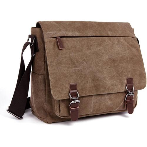 Hommes Sac d'épaule, de toile Sac Bandoulière Pour messager, 16 pouces Messenger Bag. (Café)