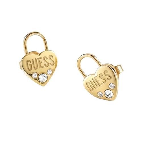 Boucled?Oreille Or En Acier Inoxydable Guess Lock Me Up Ube20055 Plaqué Verrouillage De Coeur En Cristal Swarovski