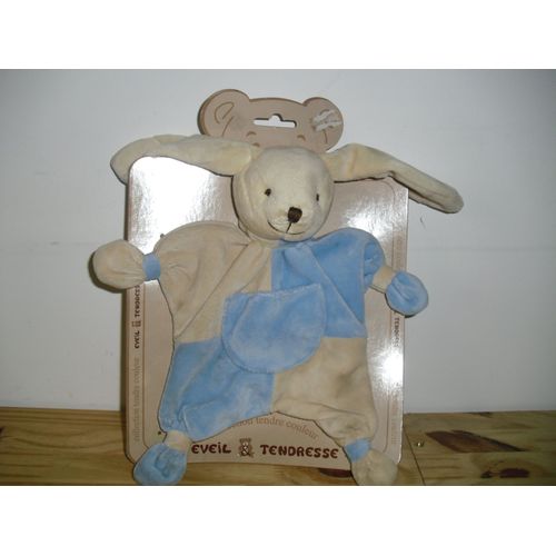 Doudou Lapin Bleu Et Crème