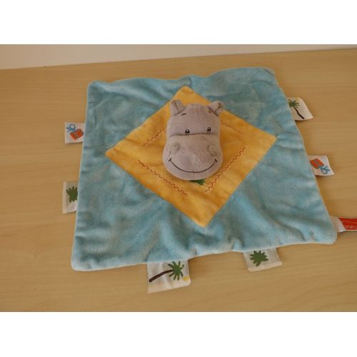 Doudou Hippopotame Gris Jaune Bleu Influx