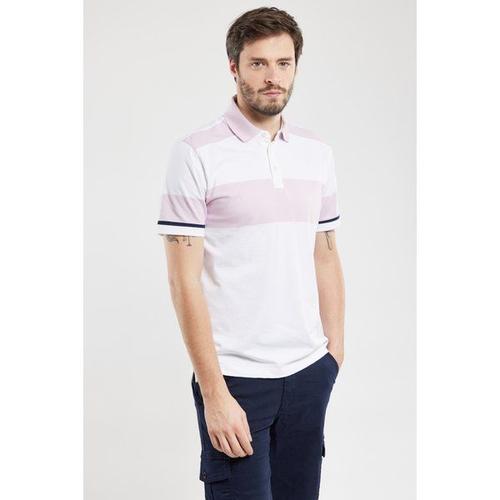Berac Polo Larges Rayures - Coton Léger Homme Blanc/Winsome Orchid Xl