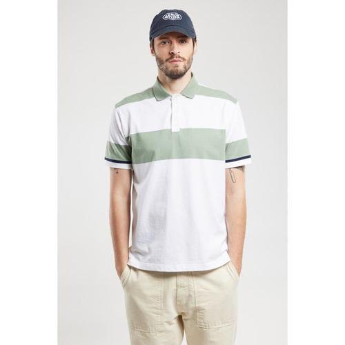 Berac Polo Larges Rayures - Coton Léger Homme Blanc/Lily Pad L