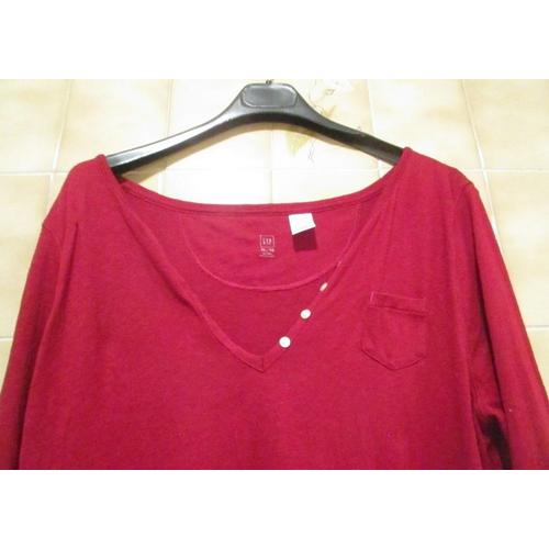 T-Shirt Rouge Gap En Coton, Col Évasé, Décolleté, Manches Confortables, T. 38