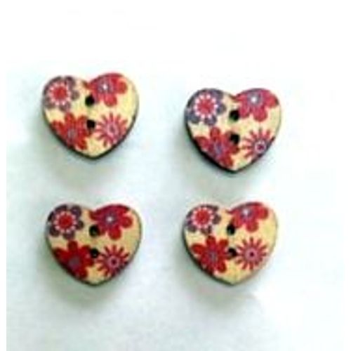 Mercerie Lot De 4 Boutons Décorés En Bois Forme Coeur
