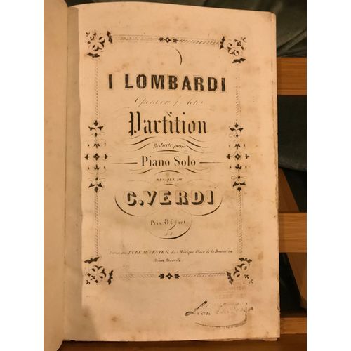 Verdi I Lombardi Partition Ancienne Piano Seul Édition Bureau Central 1844