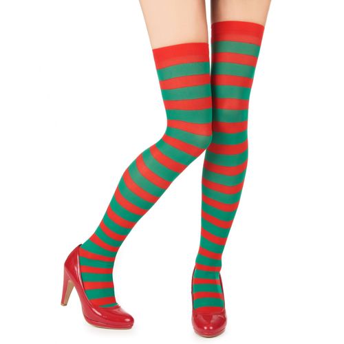 Collants Rayés Rouge Et Vert Adulte - 80851 - Xl - Port 0¿