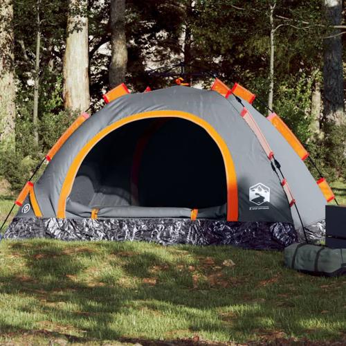 Vidaxl Tente De Camping 3 Personnes Gris Et Orange Libération Rapide