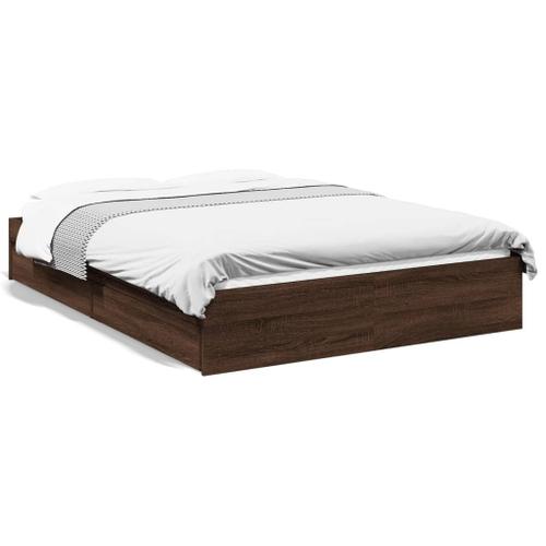 Vidaxl Cadre De Lit Et Tiroirs Chêne Marron 140x190 Cm Bois Ingénierie