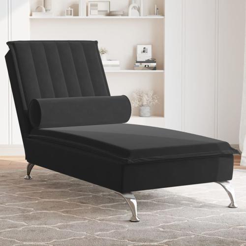 Vidaxl Chaise Longue De Massage Avec Traversin Noir Velours