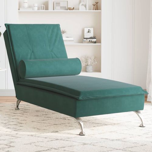 Vidaxl Chaise Longue De Massage Avec Traversin Vert Foncé Velours