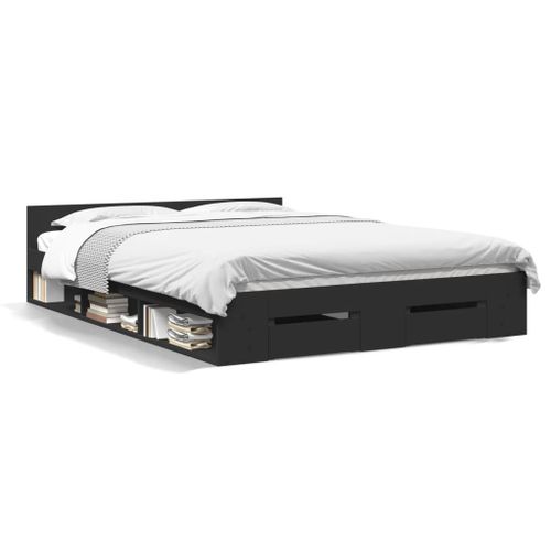 Vidaxl Cadre De Lit Avec Tiroirs Sans Matelas Noir 120x190 Cm